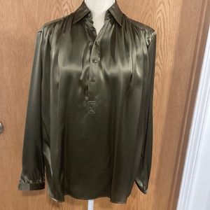 NWT Ralph Lauren Layney Silk Shirred blouse 6 olive